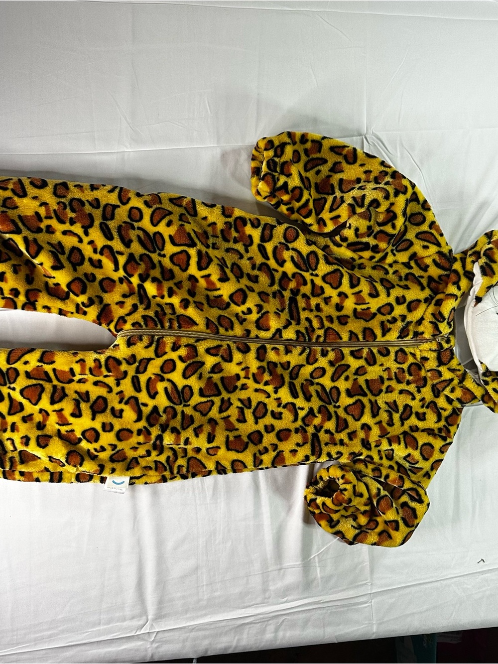 Kids Leopard Print Fleece One-Piece Romper - Yellow